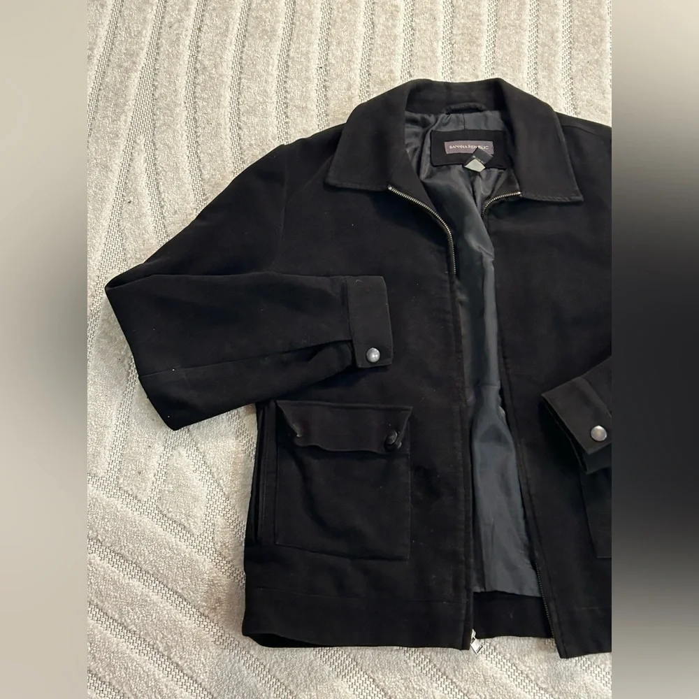 Vintage Banana Republic Men’s Collared Bomber Zip-up Jacket in Black - L